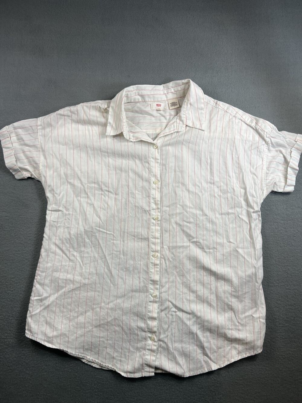 Levi's Women's Short Sleeve Striped Blouse, Size MED, Deep Multi Colored Stripe